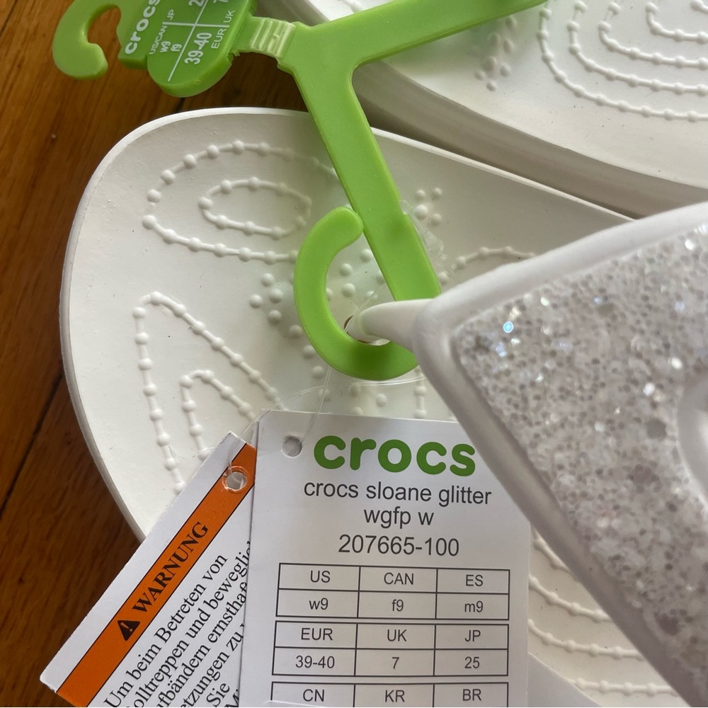 Crocs Women's Sloane Glitter Flip Flop Wedge Sandals White NWT - Picture 3 of 6